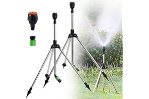 ONSHONE 360 Degree Rotating Tripod Water Sprinkler, Stainless Steel Rotary Irrigation Tripod Telescopic Support Sprinkler, Water Sprinklers for Large Area Yard Lawn Garden