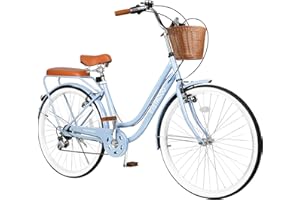 esheno 26 Inch Women Beach Cruiser Bike, 7 Speed Hybrid Cruiser Bike with Adjustable Seat, Beach Cruiser Commute Bike with Lightweight, Anti-Skid Tires & V-Brakes for Women,A