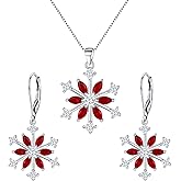 EVER FAITH Snowflake Jewerly Sets Sterling Silver Winter Accessory Sparkle Zircon Flower Necklace Leverback Earrings Set