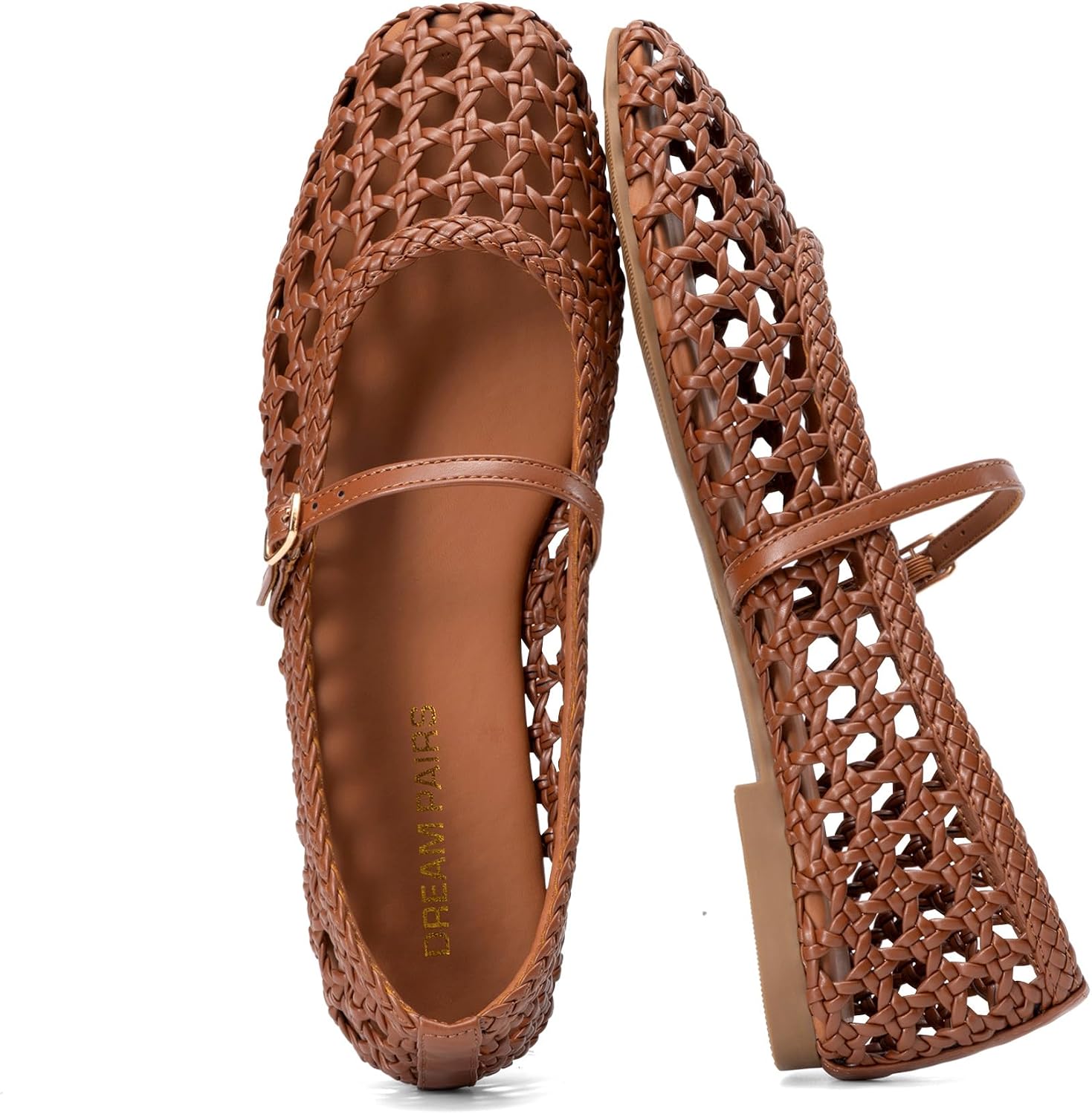 DREAM PAIRS Woven Ballet Mary Jane Flats for Women Dressy Comfortable Square Toe Ballerina Flats with Adjustable Buckle Strap for Work Casual Travel Daily