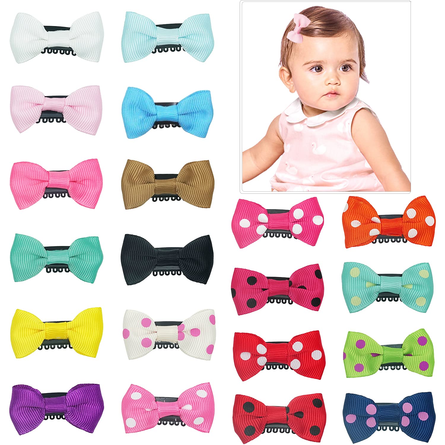 Photo 1 of 20 Pack Handmade Tiny Hair Clips for Baby Fine Hair 1.75Inch Mini Grosgrain Ribbon Hair Bows Snap Hair Clips Barrettes Hair Accessories For Baby Girls Newborn Infant Toddlers
