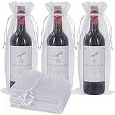 Shintop Organza Wine Bags White, 14 1/3 x 6 1/3 inches 750ML Wine Bottle Gift Bags with Drawstring for Wedding Festival Party Favors Fruit Protection(30pcs)