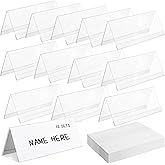 Harloon 12 Pcs Acrylic Name Plate Holders 11" x 4.25" Clear Plastic Name Tent with 12 Blank Labels for Table Office Business Conference Meeting Room School Display Stand Price Card Tag Label