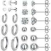 11 Pairs Surgical Steel Earrings Sets for Multiple Piercing Lightweight Small Huggie Hoop Earrings CZ Stud Earrings for Women Cartilage Trendy Hypoallergenic free combination（gold/silver/roes)