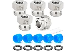 TAISHER 5PCS 304 Stainless Steel Garden Hose Adapter, Hex Bushing 3/4" GHT Male x 3/8" NPT Female Garden Hose Connector