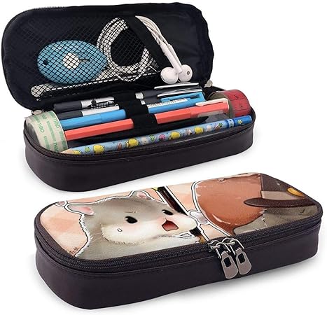 Amazon かわいいハムスター ペンケース 筆入れ 本革 レザー 筆箱 ファスナー 軽量 薄型 ペンケース 文房具 オフィス用品