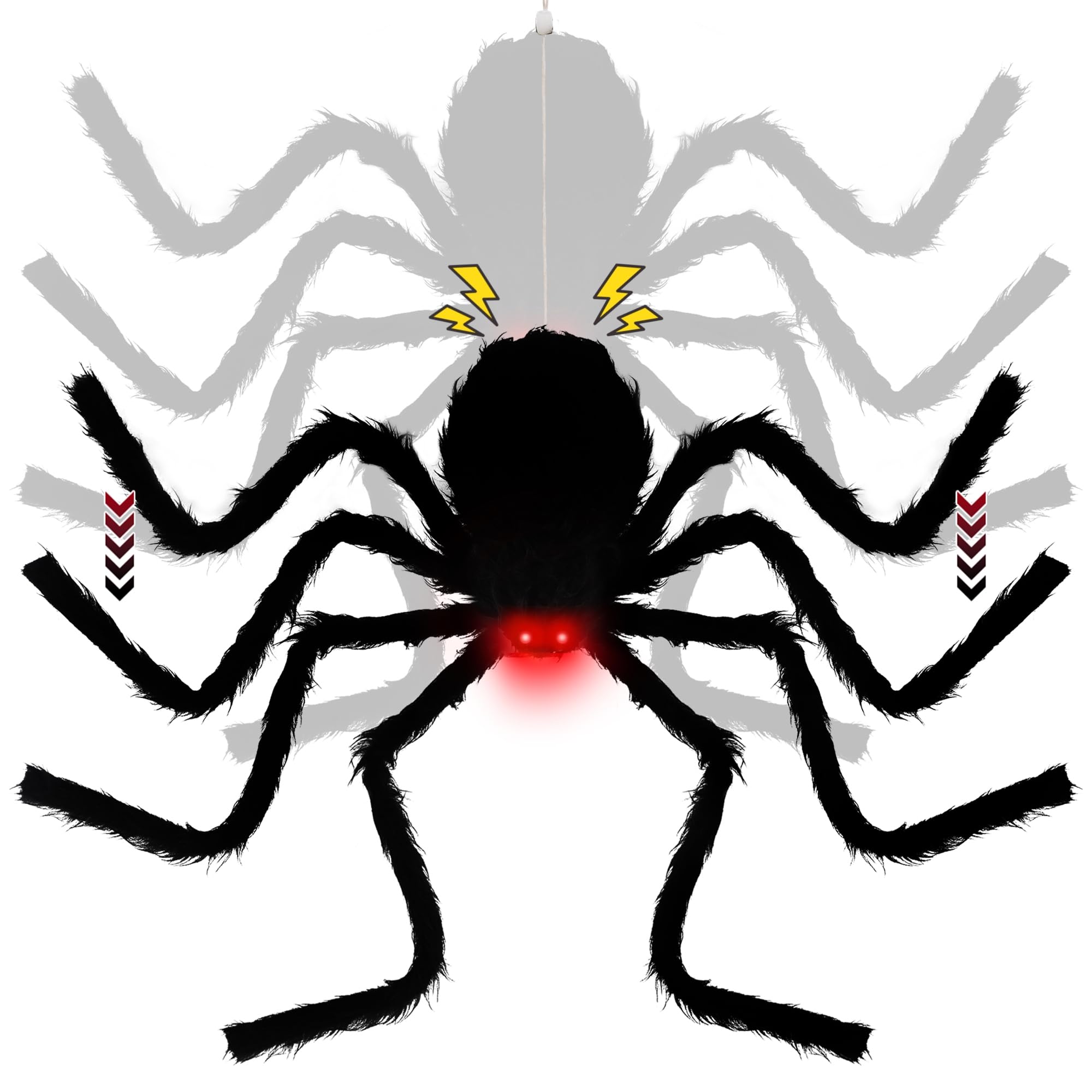 Photo 1 of yosager Halloween Decor Electric Dropping Spider 30in (Stretched Legs), Voice Activated Moving Realistic Hanging Spider with Red Eye & Spooky Sound, Scary Prop for House Door Wall Window Yard Patio