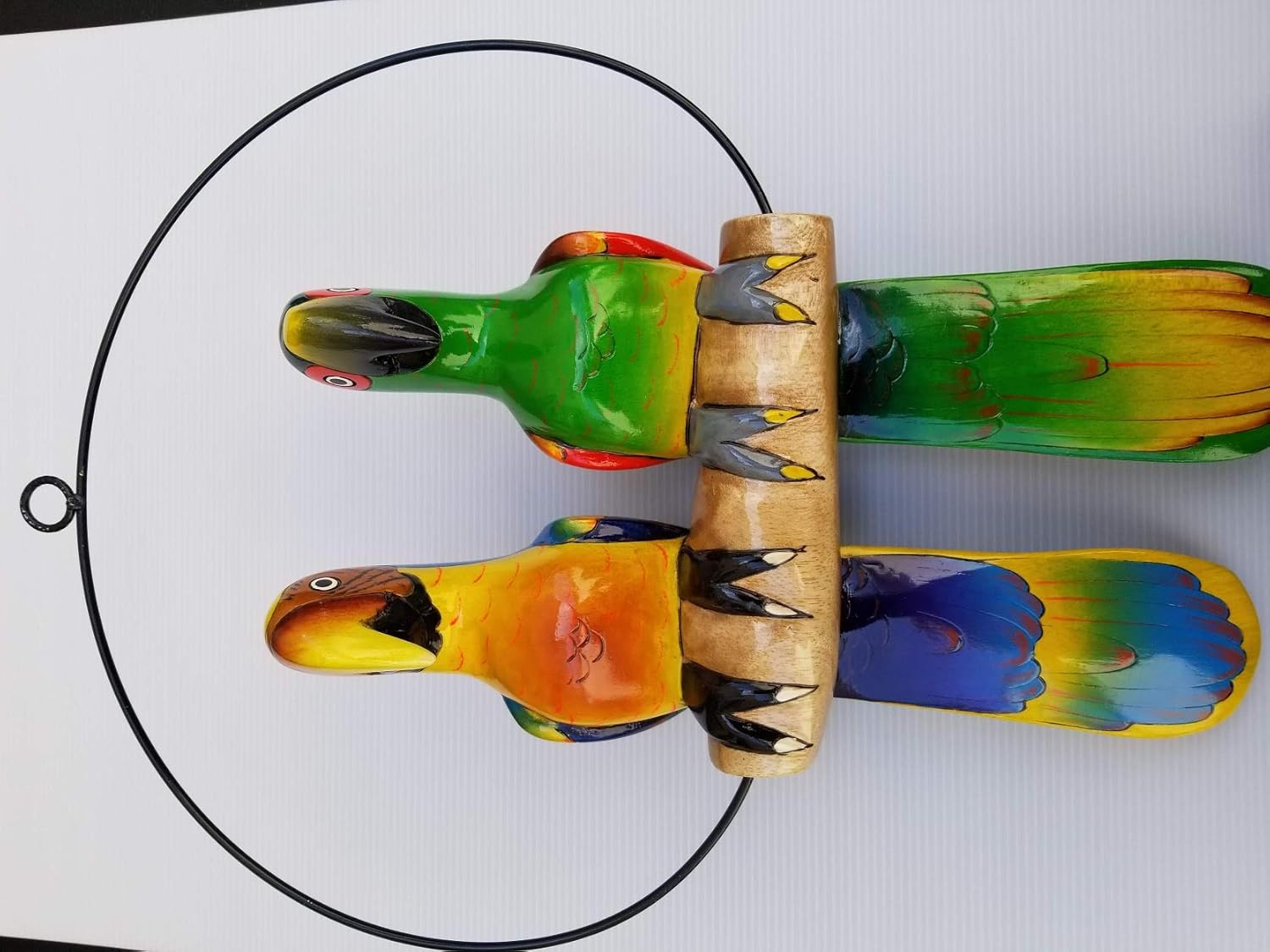 Handmade Wooden Carved Double Parrot 16" Handmade