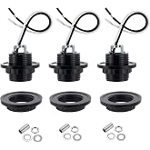 TWDRTDD E26 Medium Base Light Socket with Shade Ring, UL Listed Pre-Wired Lead 6 Inches Lamp Holder, Black (Riveting Type, 3)