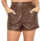 Fooullaide Womens Sexy High Waisted Leather Shorts Stretchy Faux Leather Biker Wide Leg Dressy Shorts with Pockets Burnt Orange