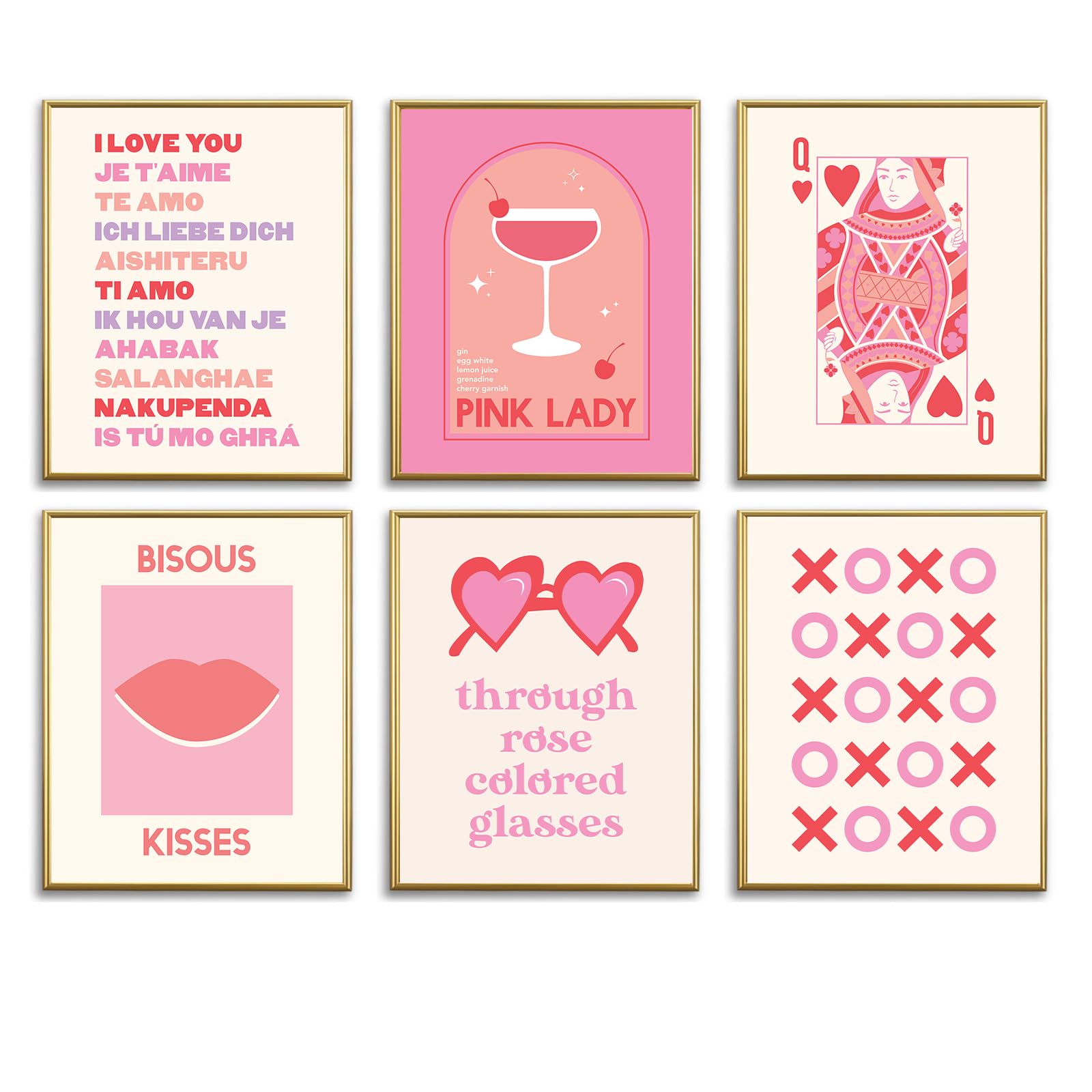 AUNMER 6Pcs Valentine's Day Wall Art Prints Red Pink Sweet Love Art Posters Unframed Romantic Posters for Valentines Wedding Home Room Gallery Decor,8 x 10 inch
