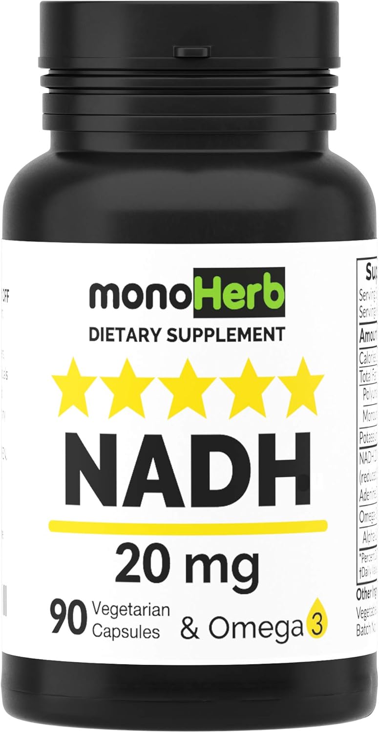 NADH 20 mg - 90 Vegetarian Capsules - Reduced Nicotinamide Adenine Dinucleotide Supplement