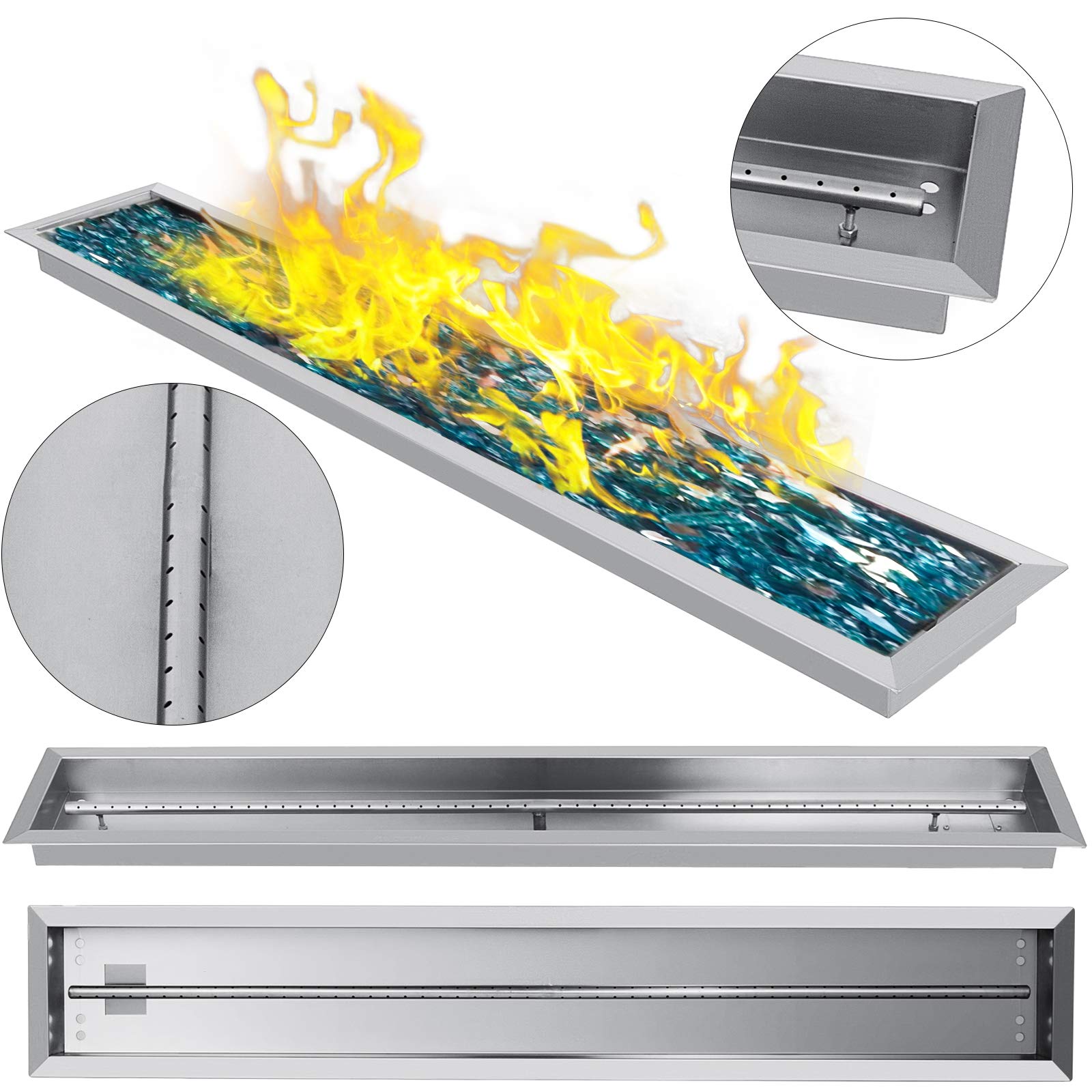 VEVOR Fire Pit Pan 49 X 8 InchStainless Steel Linear Trough Dropin
