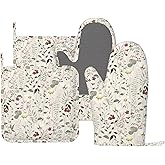 FENDOULANG Vintage Wildflowers Oven Mitts and Pot Holders Sets Silicone Abstract Branches and Green Leaves Kitchen Oven Mitts Hot Pads Heat Resistant Potholders Kitchen Mitts Set for Baking Cooking