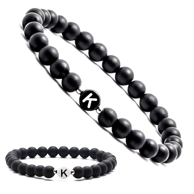 Personalisierte Namensarmbänder | Partnerarmbänder mit Onyx Perlen | Perlenarmband | Individueller Schmuck für Männer und Fra
