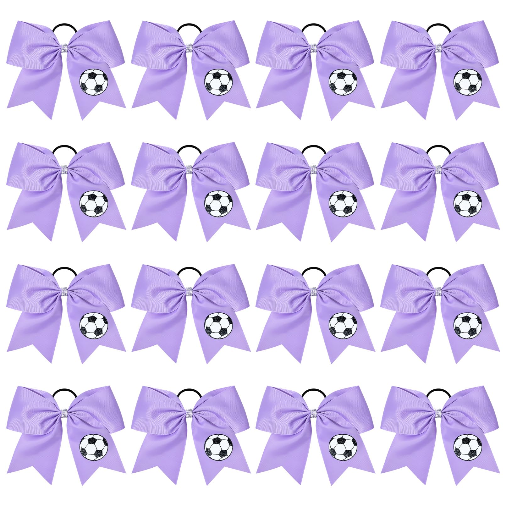 Photo 1 of 16PCS Soccer Bows for Girls 8'' Large Cheer Hair Bows with Elastic Band Soccer Hair Bows for Teen Girls Cheerleading Ponytail Holder for Football Game, Purple