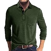 Men's Casual Long/Short Sleeve Polo Shirts Button Classic Cotton Shirt Work Collared Stylish Golf Shirt with Pocket