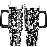 qynspngs 40oz Horror Goth Tumbler with Handle,with Lid and Straw Stainless Steel Insulated Halloween Travel Coffee Mug Halloween gifts for women