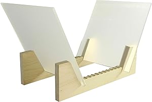 FixtureDisplays Vinyl Record Storage 25-Album Display Holder LP Organizer Tabletop LP Stand Pine Base & Clear Acrylic Frame 16983-CLEAR-NF