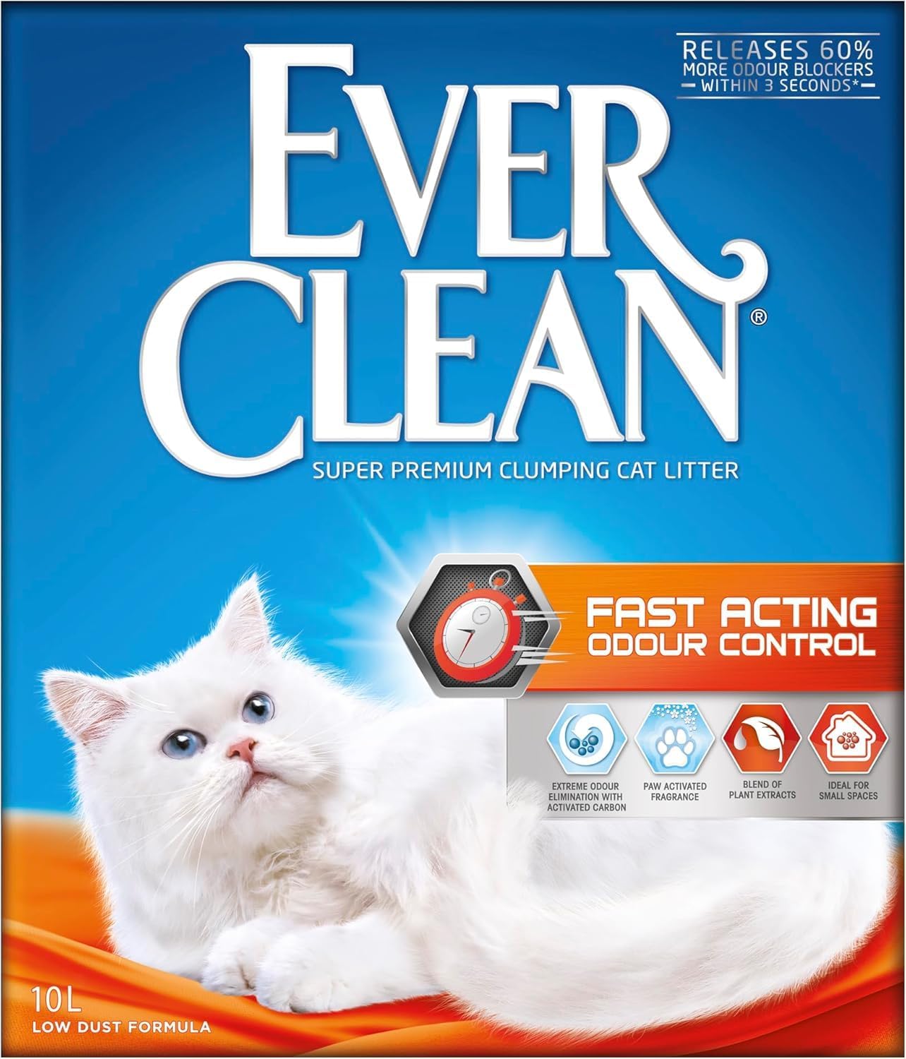 Ever Clean Clumping Cat Litter, Fast Acting Odour Control, Ideal for small spaces, Scented for long-lasting freshness, 10L