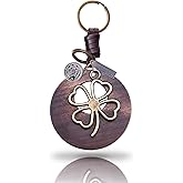 AuPra 4-Leaf Clover Keyring Gift for Women & Men | Handmade Leather Good Luck Key Ring | Vintage Shamrock Charm for Home, Car & Door Keys | Lucky Keychain ST Patrick Present for Her & Him