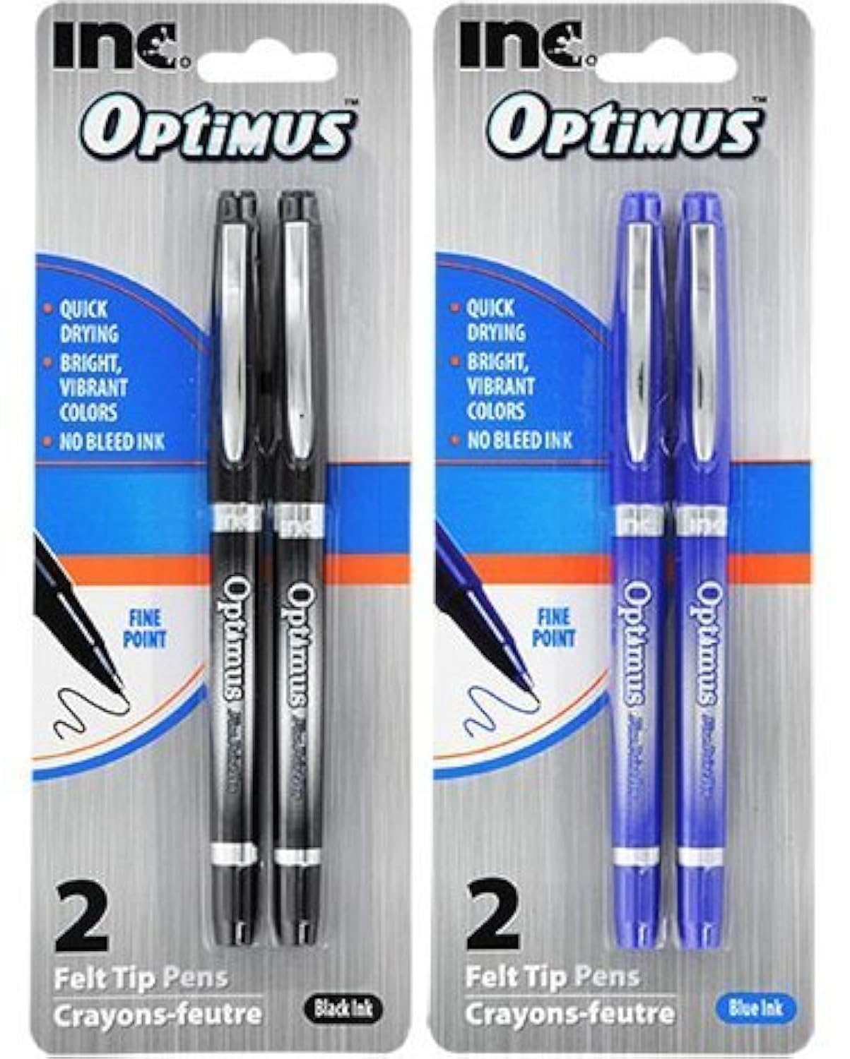 Photo 1 of I-N-C Optimus 4 Felt Tip Fine Point Pens 3 Black/3 Blue - No Bleed Ink