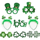 JAKADYUKS St. Patrick's Day Glasses Headbands 8 Packs Party Favors, Irish Green Shamrock Clover Costume Accessories, Eyeglass