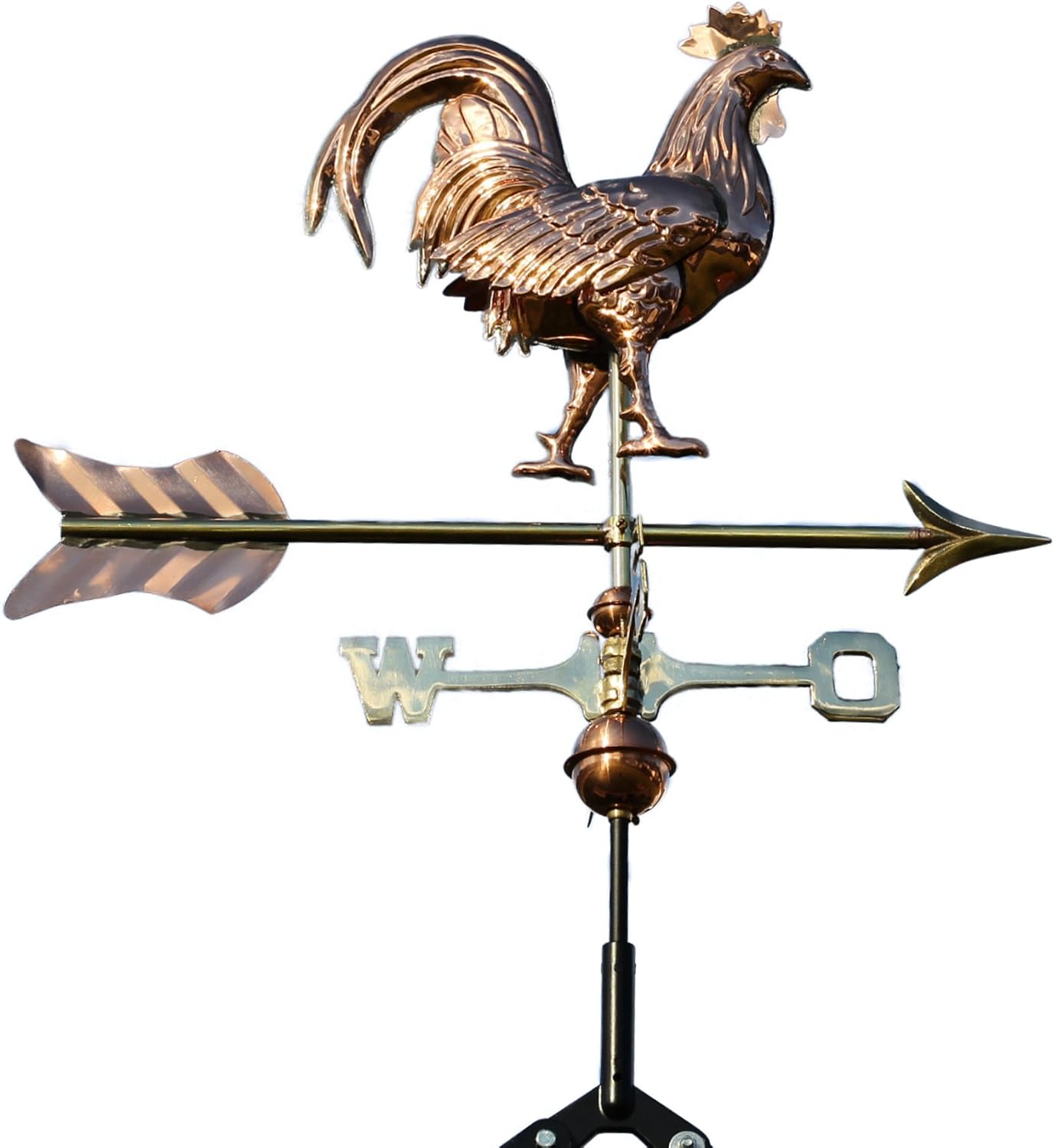 Linneborn 3D Wetterhahn Motiv Hahn aus Kupfer inkl. Universalhalterung. Windrichtungsanzeiger Windspiel Wetterfahne fürs Dach