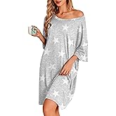 Ekouaer Plus Size Nightgowns for Women Oversized Sleep Shirt Short Sleeve Nightshirt T-Shirt Dress Sleepwear S-5XL