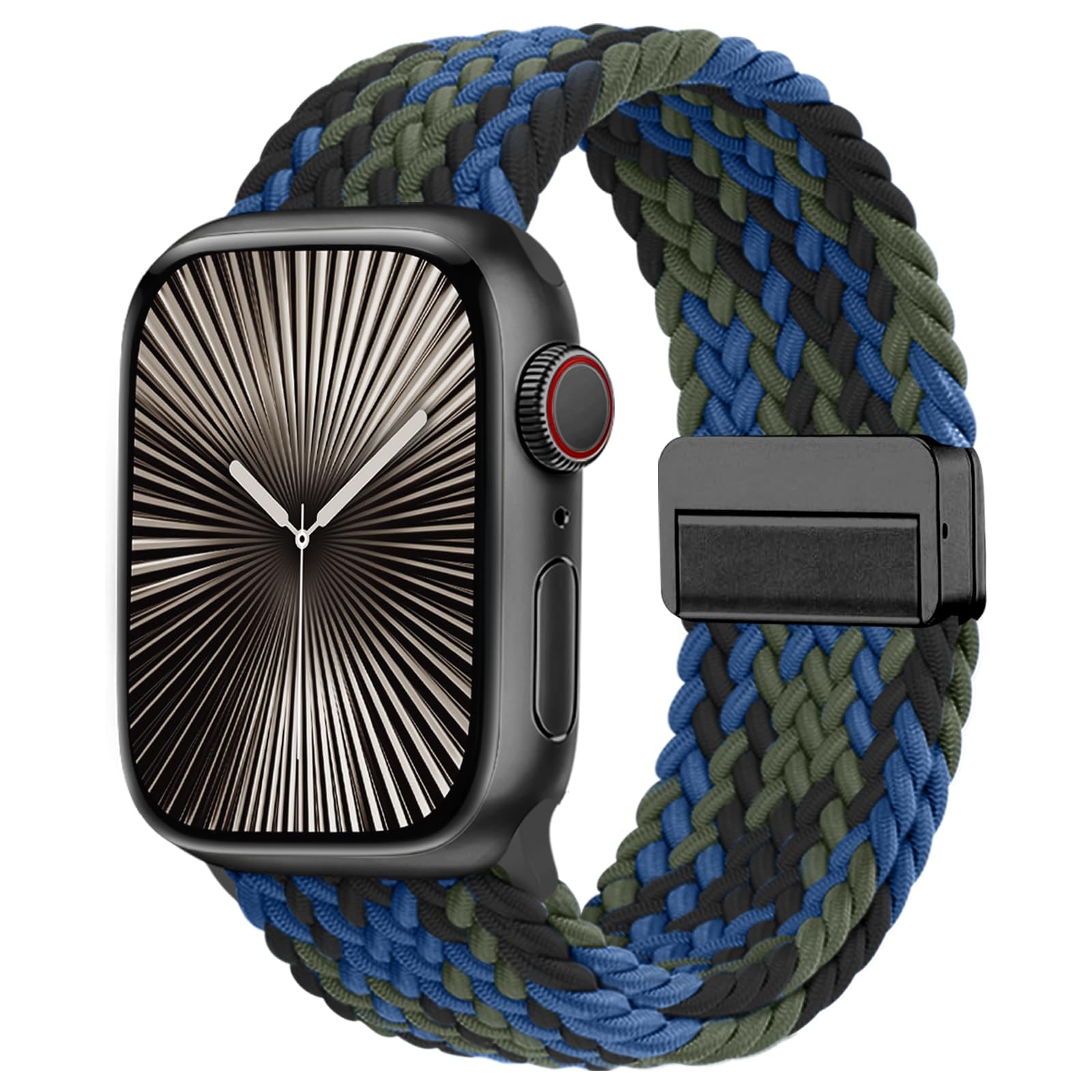 Photo 1 of Zedoli Magnetic Braided Solo Loop Compatible with Apple Watch Bands 44mm 45mm 46mm 49mm 42mm Men, Stretchy Nylon Elastic Sport Strap for iWatch Series 11 10 9 8 7 6 5 4 3 2 1 SE Ultra, Blue Camouflage
