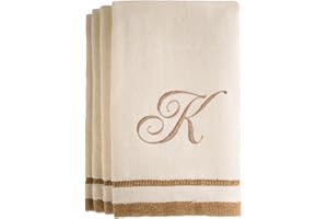 CREATIVE SCENTS Monogrammed Gifts, Fingertip Towels, 11 x 18 Inches - Set of 4- Decorative Golden Brown Embroidered Towel - Extra Absorbent 100% Cotton- Personalized Gift- for Bathroom/Kitchen- Initial K (Ivory)