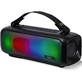 Tyler Wireless Bluetooth Speaker RGB Lighting Long Range Rechargeable Boombox USB MP3 AUX Inputs Fm Radio Sound & Bass Carry Strap Lightweight for Home Outdoor Stereo