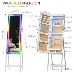 LVSOMT RGB LED Jewelry Mirror Cabinet, Standing