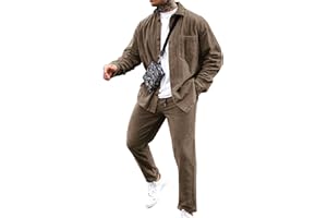 LecGee Men's 2 Piece Corduroy Shacket and Pants Outfits Long Sleeve Causal Autumn Winter Jacket Tracksuit Overshirt Set
