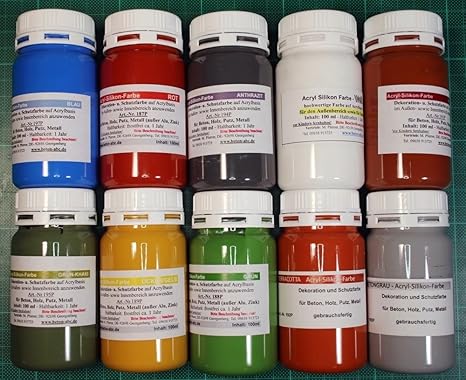 Acrylsilikon Farben 10 x 100 ml.für innen und außen (EUR 2,99/100 ml)
