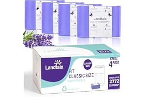 LANDTAIX Refills Only Compatible with Dekor Classic Diaper Pail Refills|4 Pack for 2772 Diapers(Extra 40% Lengths)Diaper Pail Bags with Extra 30% Thickness Powerful Odor Eliminate Lavender Scent for Baby/Adult