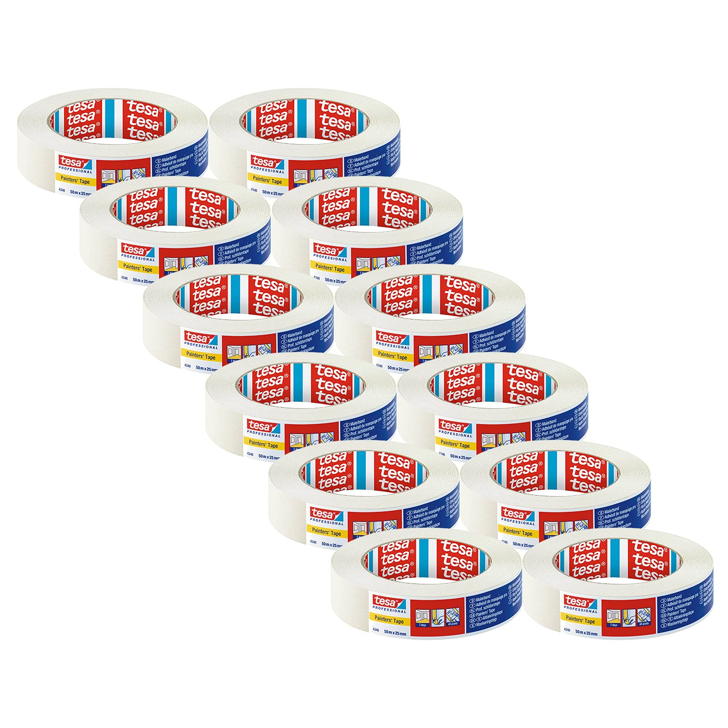 tesa 4348 7 Day Indoor Masking Tape with 7 Days Residue Free Removal 25mm x 50M (Pack of 12)