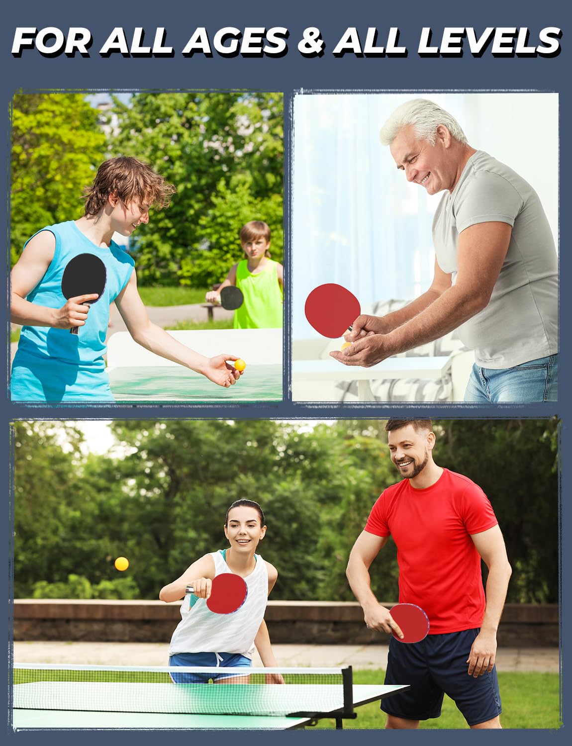 Glymnis Ping Pong Paddles Set Table Tennis Rackets with Balls, Storage Case for Indoor Outdoor Table Tennis Paddle Game Accessories