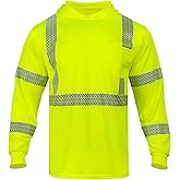 HIS ZEST Hi Vis Safety Hoodie ANSI Class 3 Shirts High Visibility Long Sleeve Construction Pullover with Reflective Strips