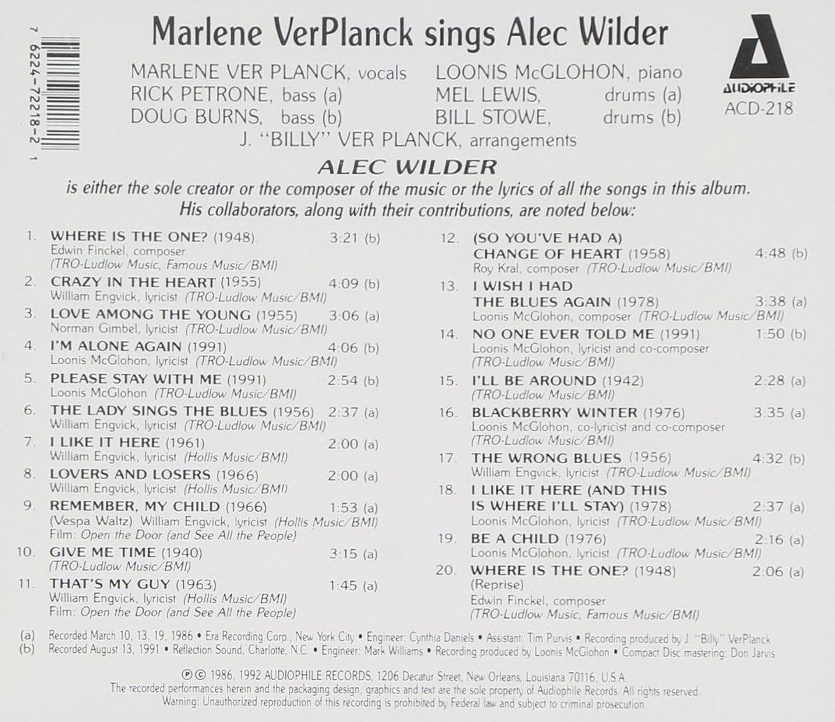 Marlene Verplanck Sings Alec Wilder - Image 3