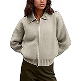 Ceputer Women’s Zip Up Cardigan Sweater Chunky Collared Open Front Long Sleeve Jackets with Pockets Outwear Coat