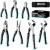 DURATECH 7-Piece Pliers Set with Rolling Pouch, Premium Cr-Ni Construction (10", 8" Groove Joint Pliers, 8", 6" Long Needle Nose, 8" Linesman, 6" Slip Joint, 6" Diagonal) for Basic Repair