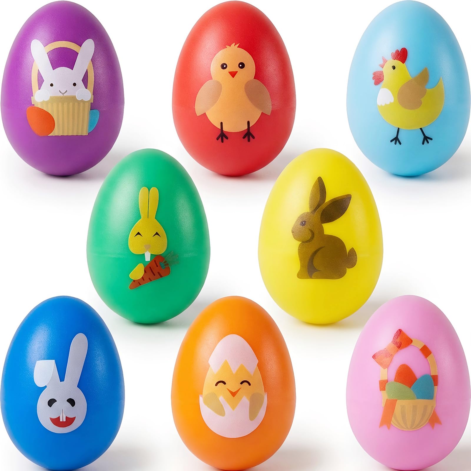 Menzcci 8 Pack Easter Plastic Shake Eggs Percussion Musical Maracas Easter Egg Shakers for Kids Toddlers Easter Basket Stuffers Egg Fillers Party Favors Gifts