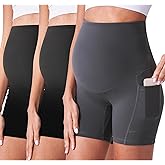 POSHDIVAH 3/4 Pack Maternity Biker Shorts Over The Belly Summer Pregnancy Yoga Active Workout Athletic Short Pants 5"/8"