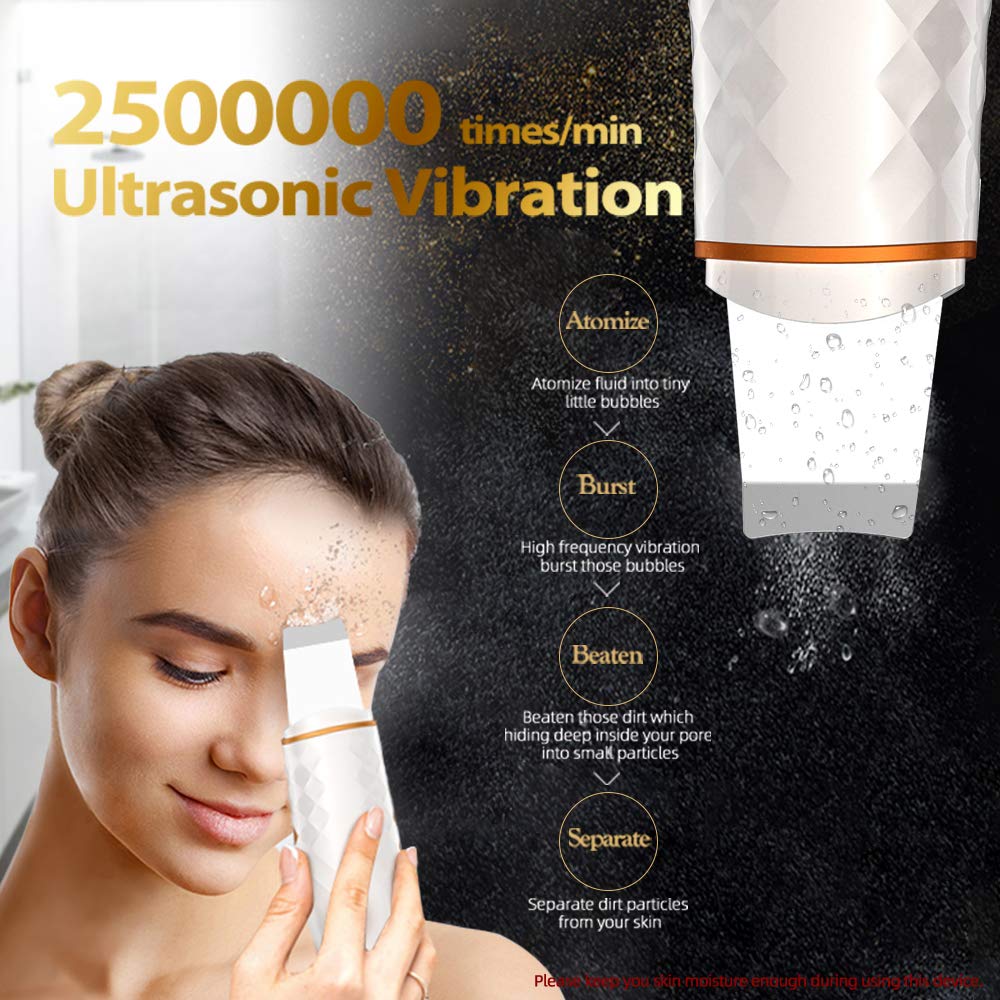 [2020 Upgrade]Skin Scrubber Face Spatula, LCD Blackhead Remover Pore Cleaner, Facial Lifting Tool with USB Charger, Multi-function Comedones Extractor for Facial Deep Cleansing-Gold: Beauty