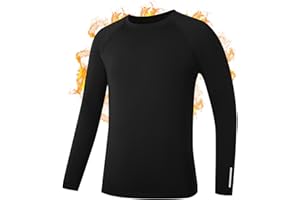 RIKUAOU Youth Boys Thermal Compression Shirts, Fleece Lined Long Sleeve Undershirt, Athletic Base Layer Top Soccer Football