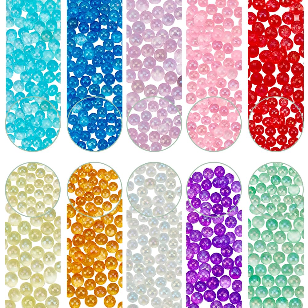 SUNNYCLUE 1 Box 100g 10 Colors Small Glass Beads No Hole Tiny Glass Bubble Beads 3.5~4 mm Mini Tiny Micro Round Iridescent UV Resin Seed Bead Bulk for Jewellery Making Adult Shaker Filler Nail Art