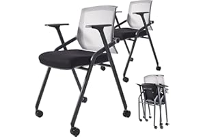 BLANEDUO, 2 Pack Stackable Conference Room Chairs with Paddle Folding Office Chair Foldable Desk Chair Mesh Back and Arms for Conference Meeting Guest Reception Home Office Training Room Chair