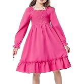Hvididan Girls Spring Dress Lantern Long Sleeve Square Neck Ruffle Dress Kids Easter Dress 5-14Y