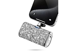 ABNOYS Bling Small Portable Charger, Power Bank, 6800mAh Ultra Compact Cute Shining Power Bank 5V3.1A Fast Charger Built-in Flashlight and Type-C Connector for iPhone 15 and Android Phones(Silver)